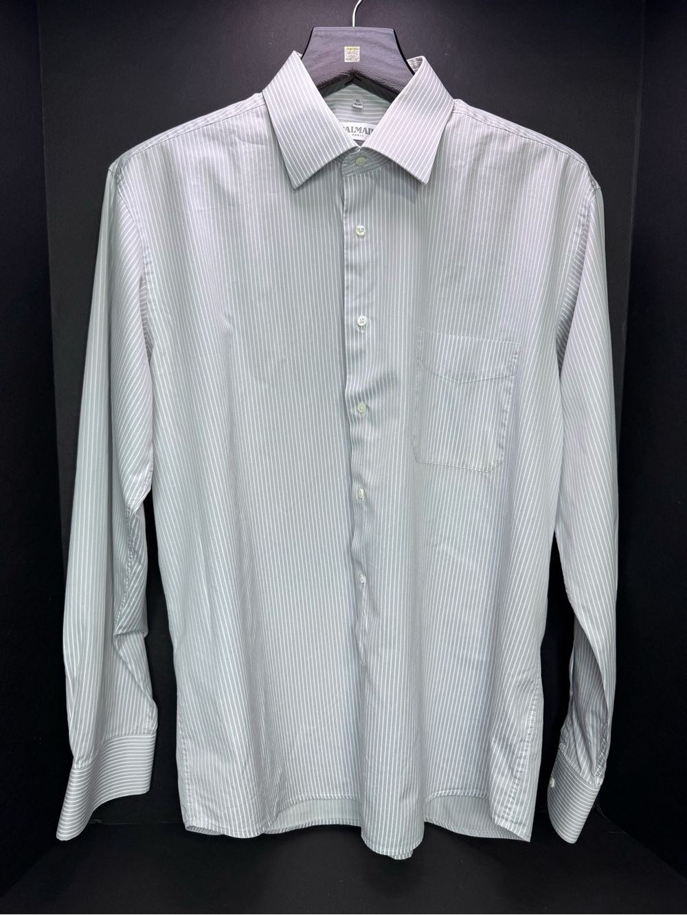Balmain Paris Men’s XL 43-44 Striped Long Sleeve Dress Shirt Gray White